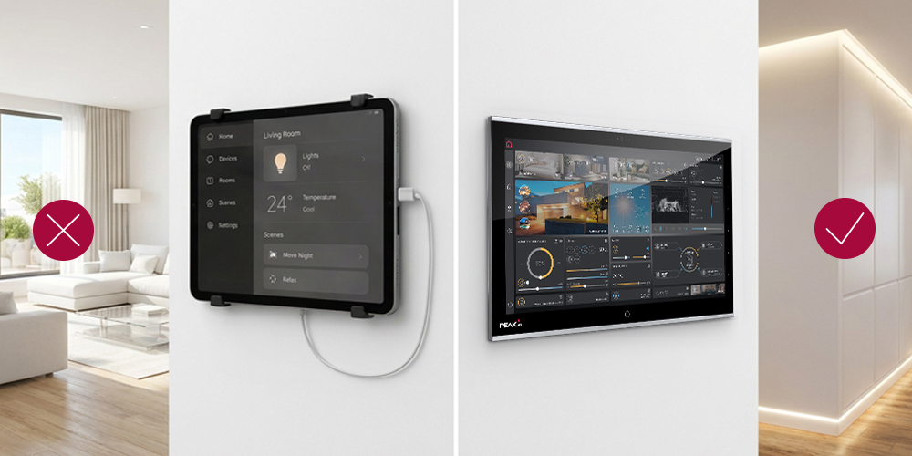 Tablet und fest installiertes PEAKnx Touchpanel im Vergleich